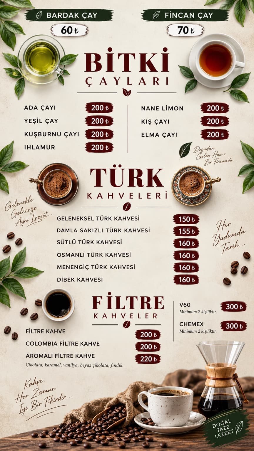 Luluwa Keyf içecek menüsü — Bitki Çayları ve Türk Kahveleri