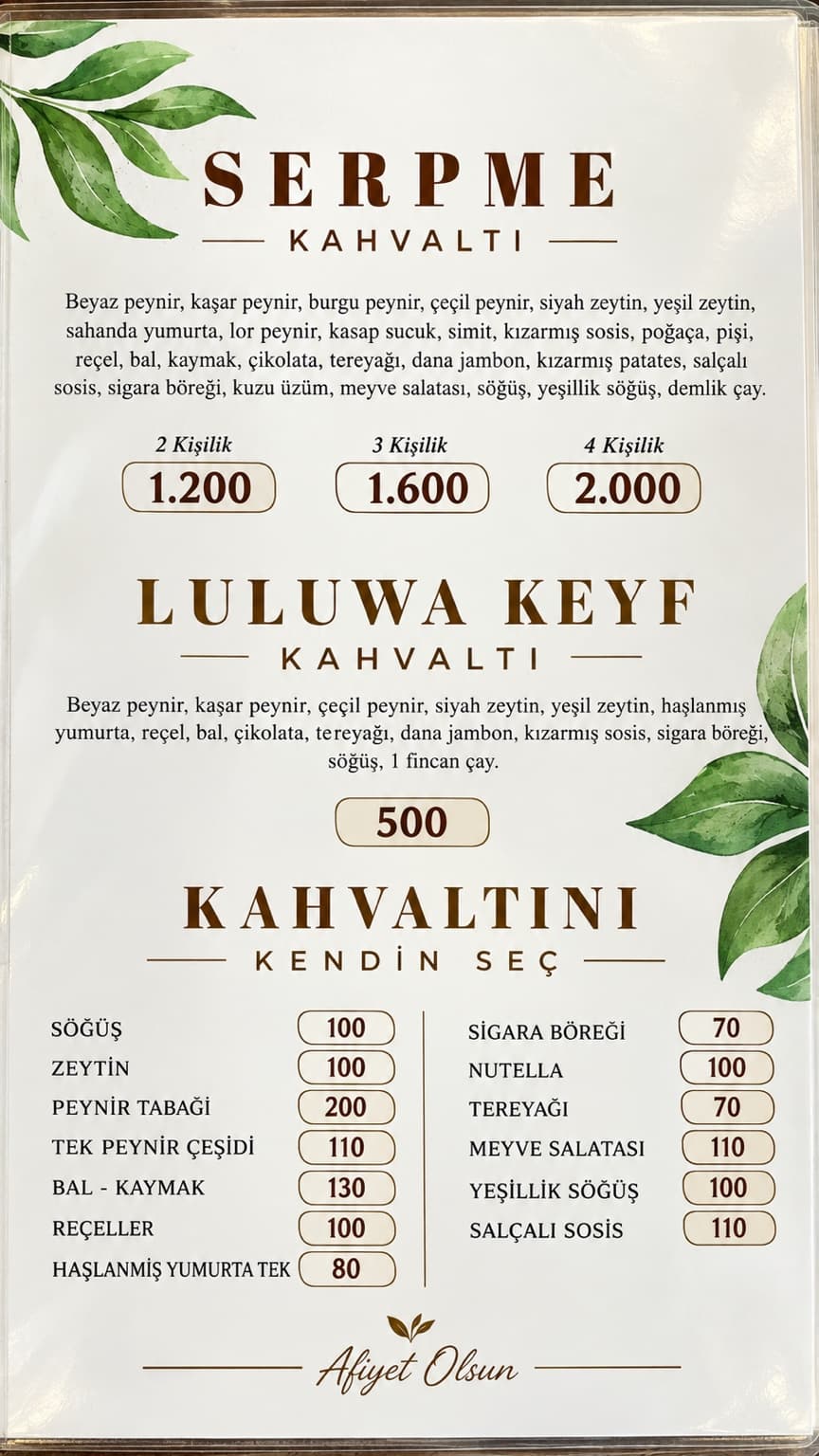 Luluwa Keyf yemek menüsü — Serpme Kahvaltı